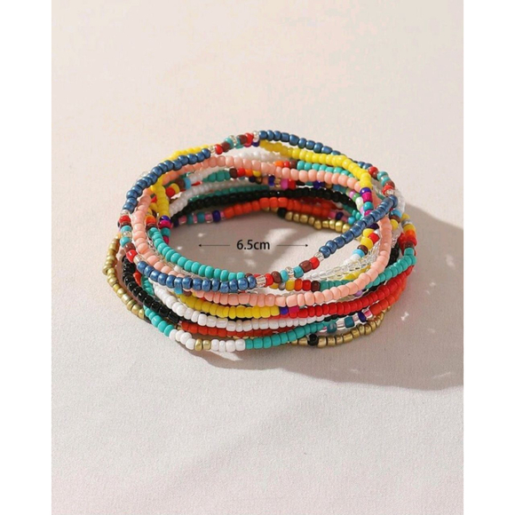 13pcs/set Color Block Beaded Anklet - Picture 2 of 3